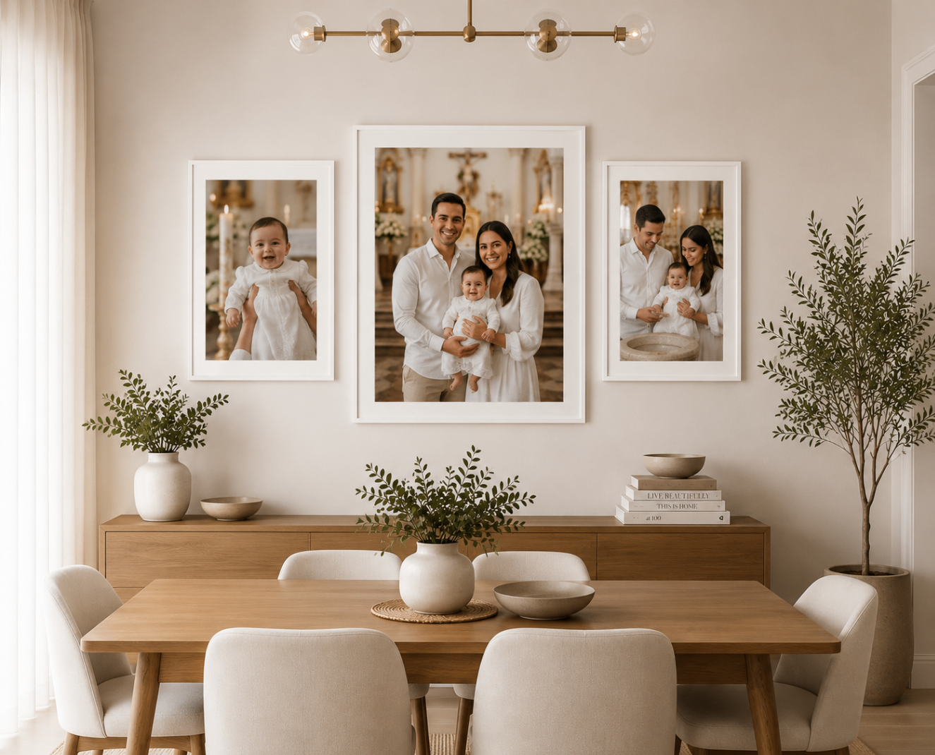 Gallery vertical — três retratos em molduras escuras