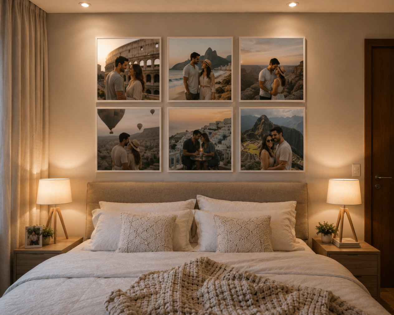 Coleção Viagens — grid de fotos de casal em diferentes destinos