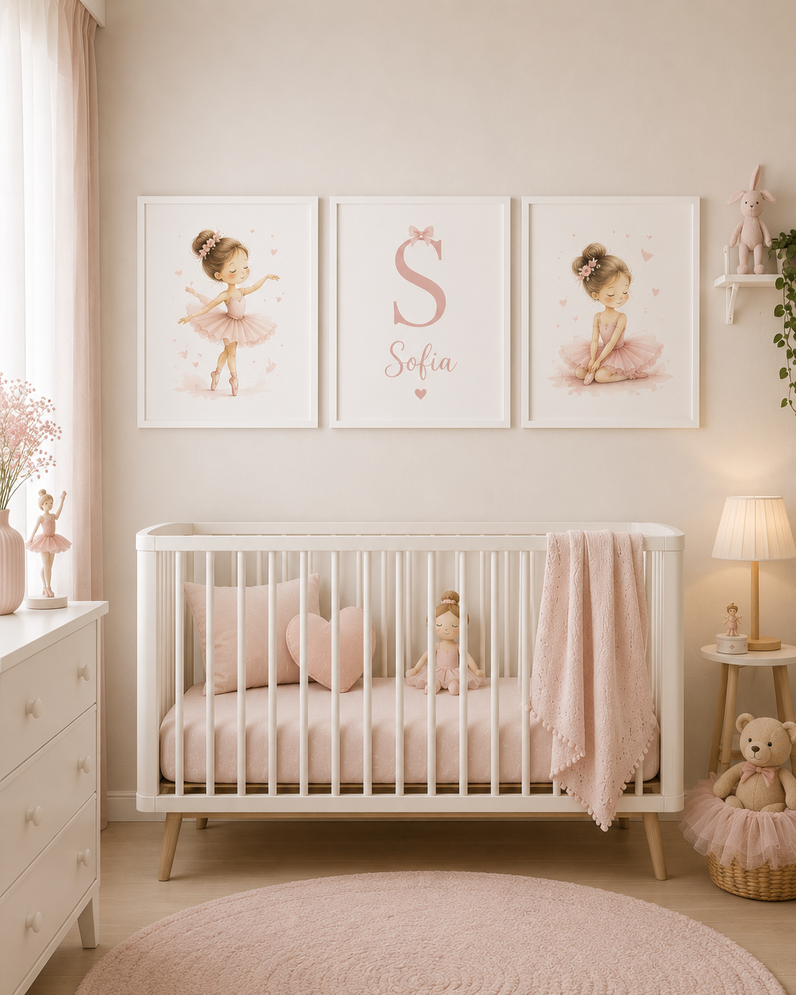 Boas-Vindas — composição rosa em quarto de bebé