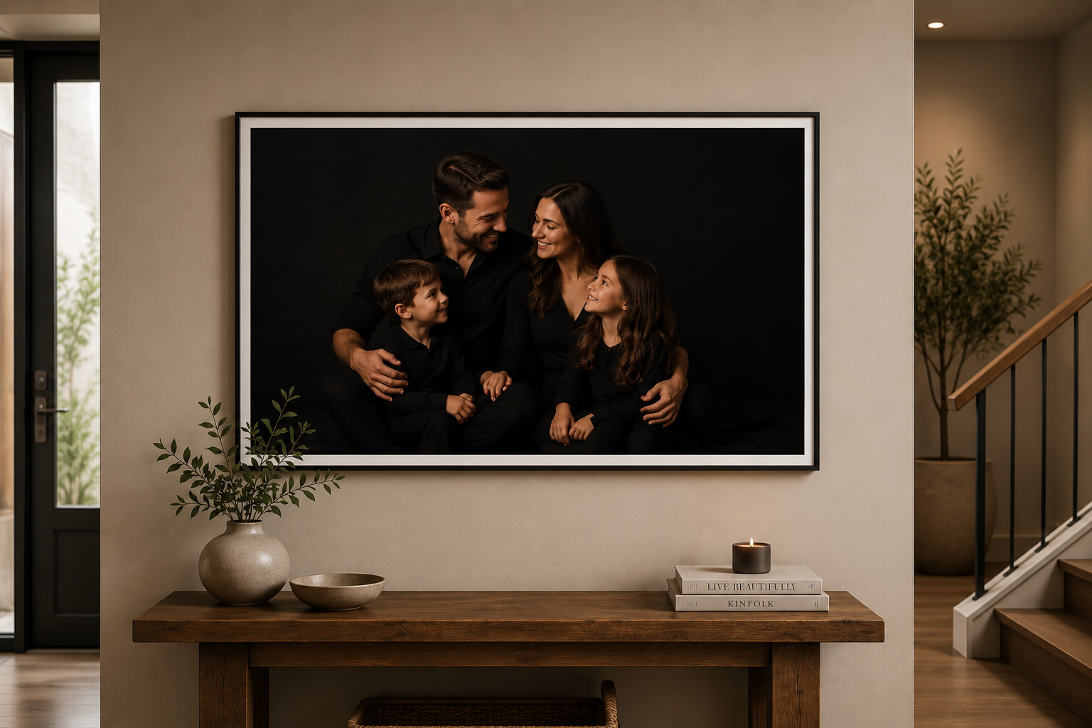 Entrada elegante com um quadro de grande formato